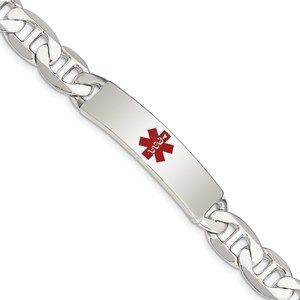 925 Sterling Silver Nautical Polished Medical Anchor Link ID Bracelet, 7.5"